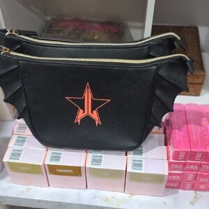 Jeffree Star Black Cosmetic Pouch with Orange Star Accent